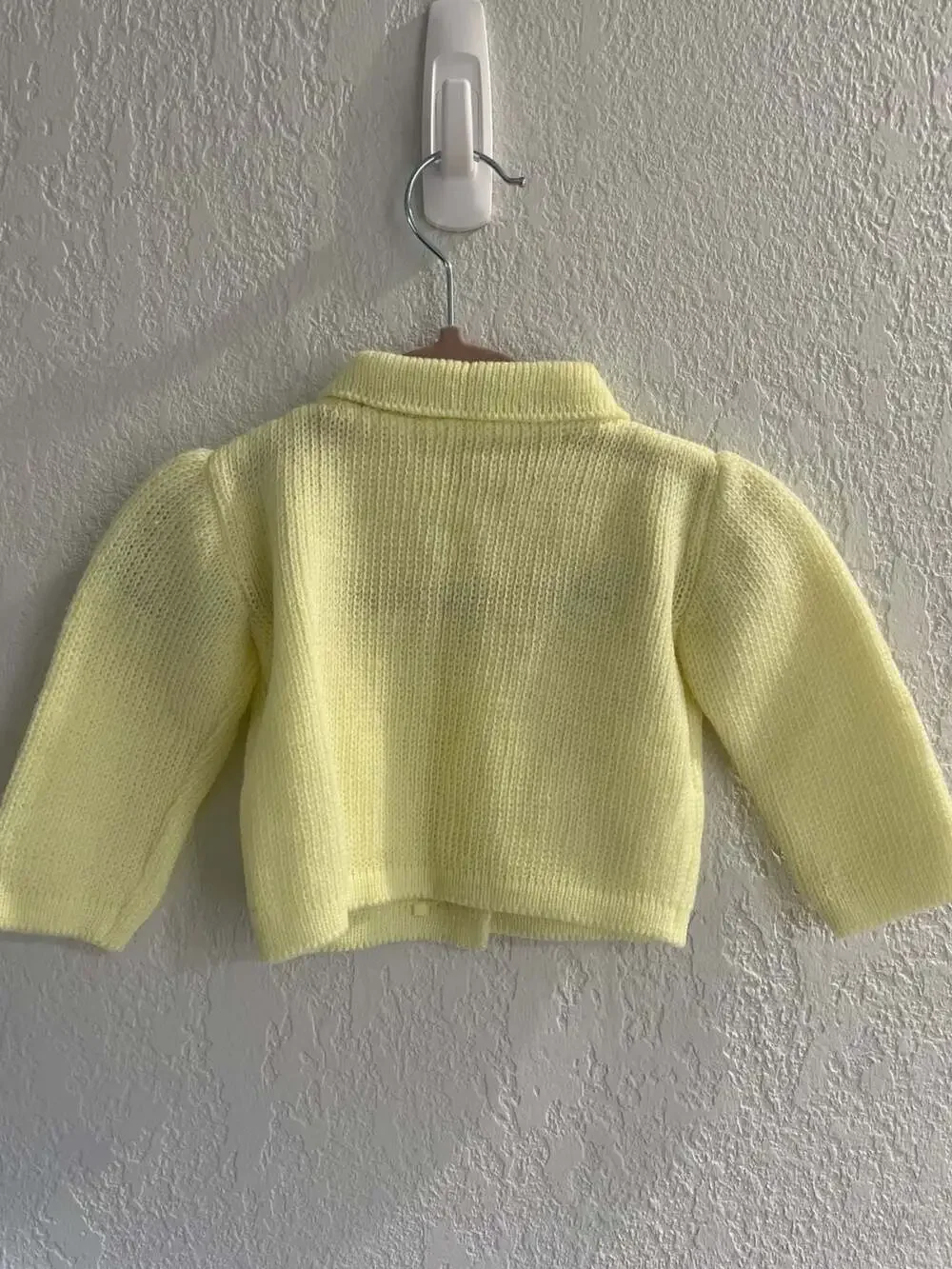 Vintage Yellow Knit Baby Sweater and Footed Pants Set with Floral Embroidery
